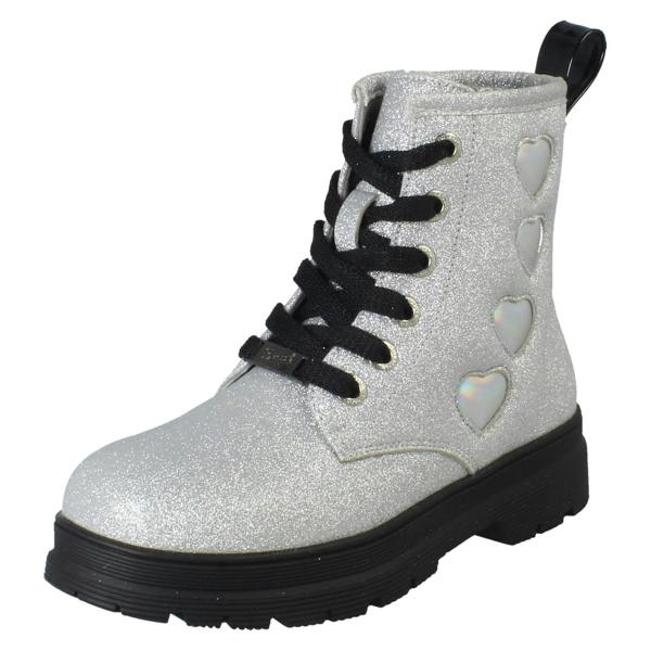 Pineapple Girls Pineapple Low Heel Lace Up Heart Glitter Boots with Inside Zip H4196