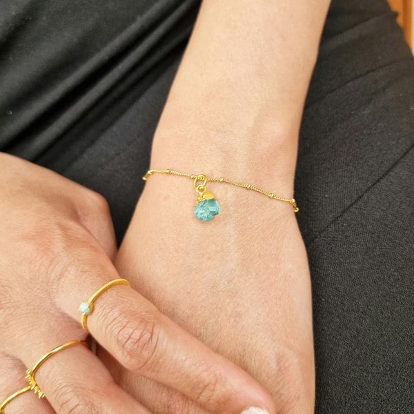 Raw Turquoise December Birthstone Satellite Bracelet