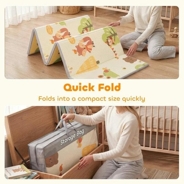 Foldable Reversible Baby Play Mat 200 x 180 cm, Waterproof, Non-Slip for Crawling and Learning, Tree & Forest Theme