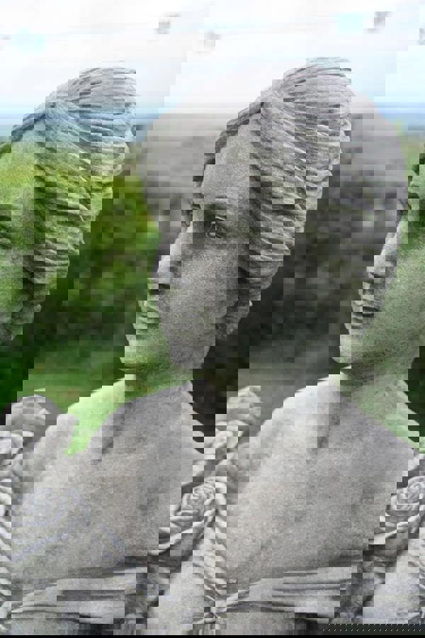 Large Conservatory Female Statue with Rose Bouquet on a Plinth