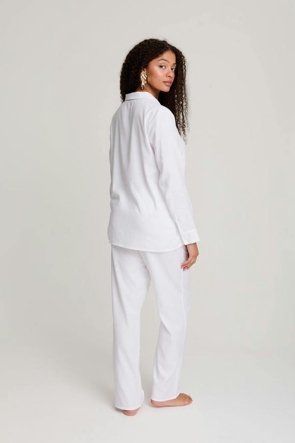 Cotton Modal Long Pyjama Set in White - Pajamas