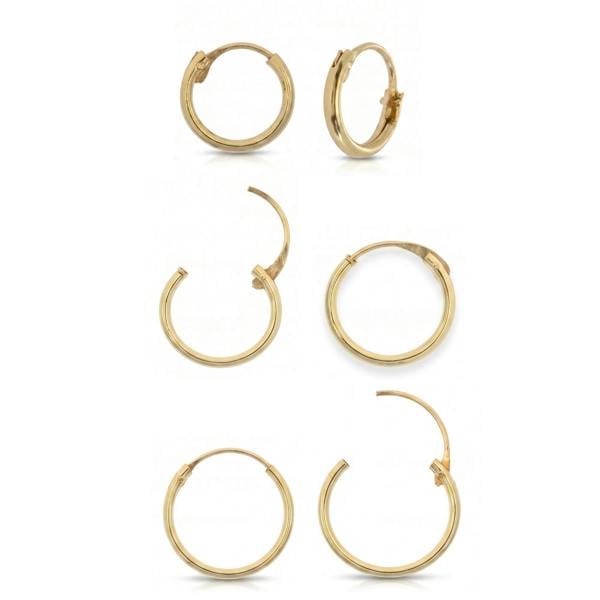 Spero London 9ct Solid Gold Hoop Earrings Set