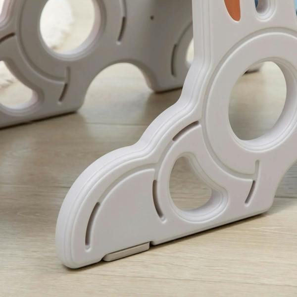 White slide base with cutout rocket shapes for stability
