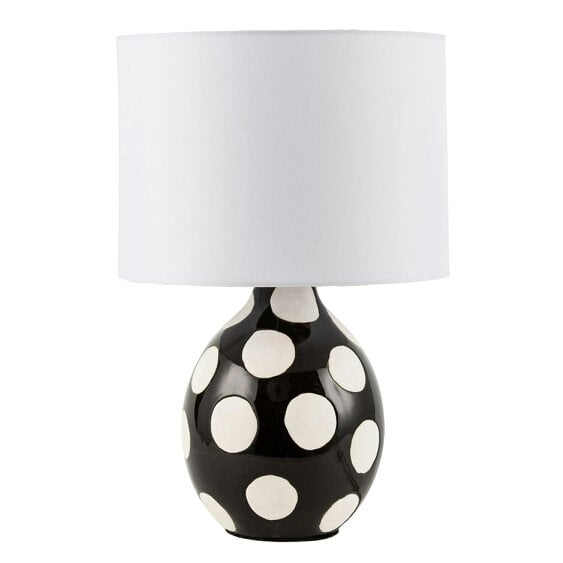 Happy Homewares Modern Ceramic Glossy Black Table Lamp with White Polka Dot Spots