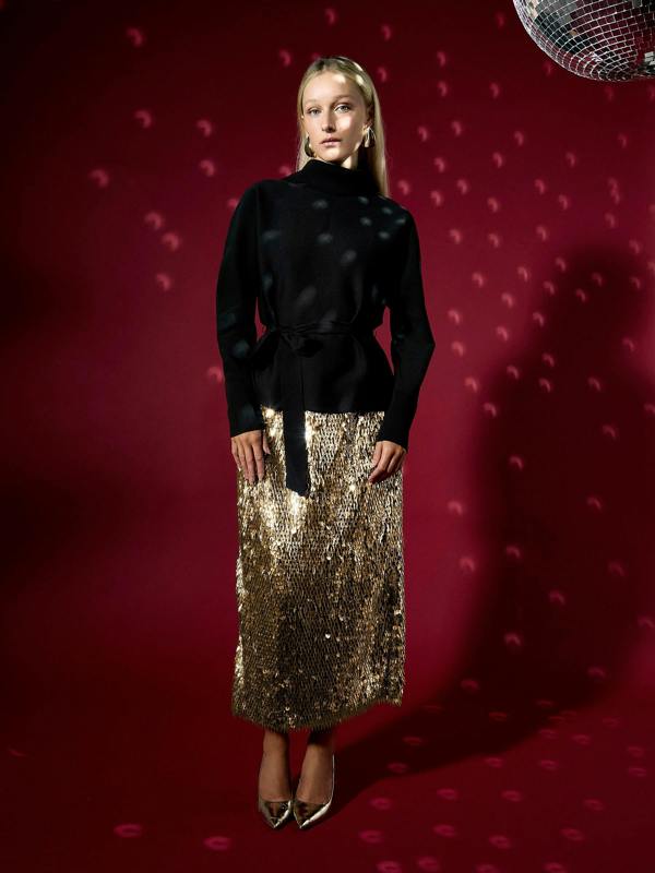 GWD Simone Midi Sequin Skirt Gold