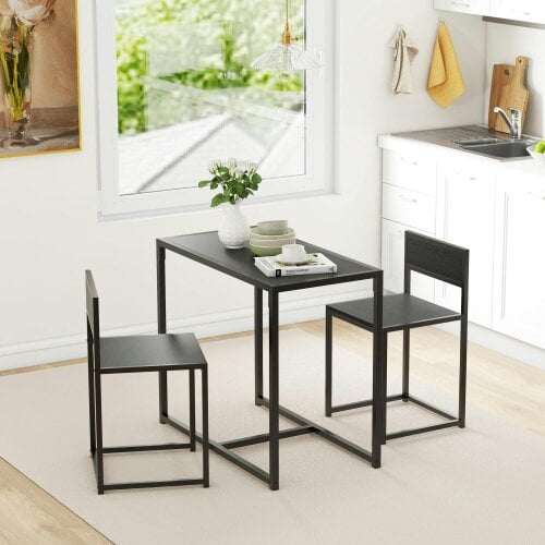 Wyld Haus Gafetti Metal And Wood Black Compact Dining Table And Chair Set For Small Kitchens