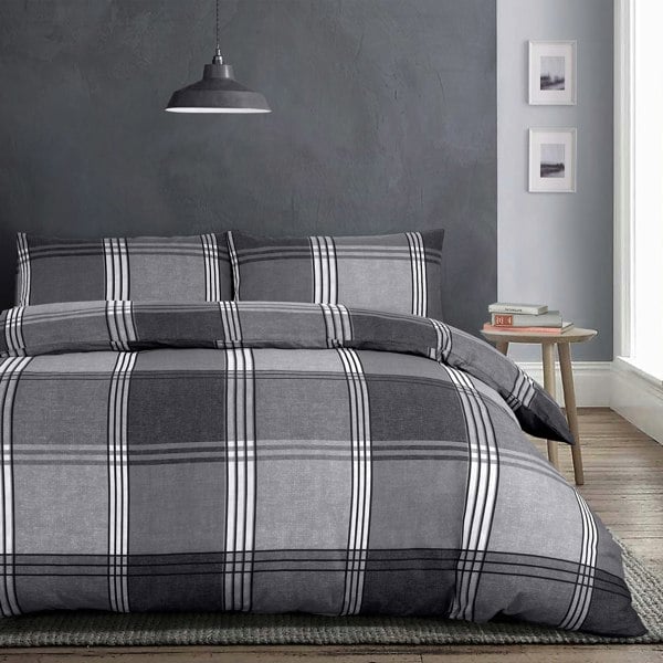 Velosso Hamilton Check Cotton Rich Duvet Cover and Pillowcase Set