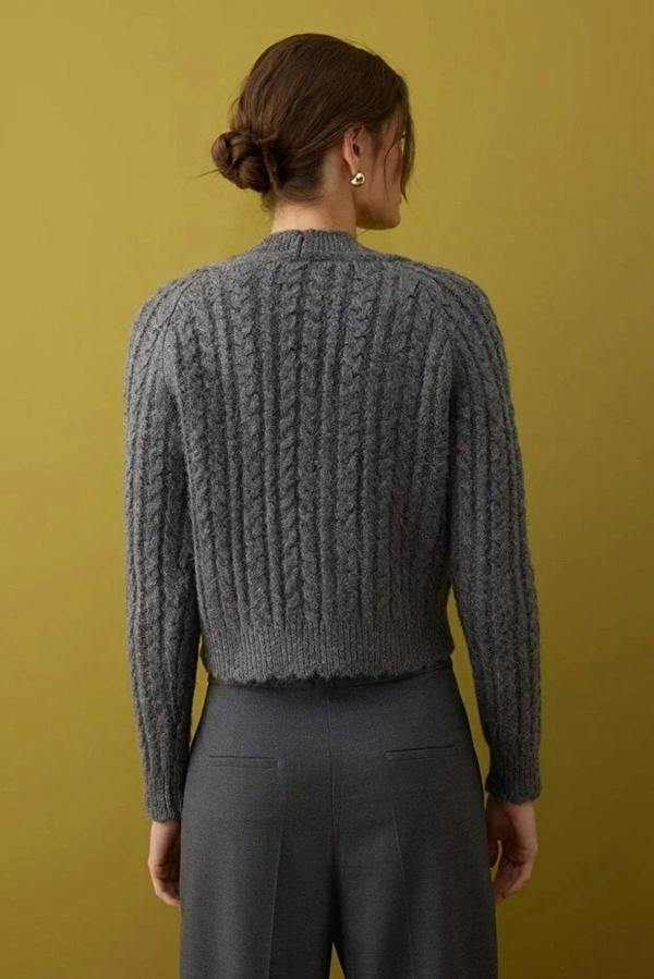 WOVCOR Soft Textured Crop Knit Cardigan with Pearl Button Details