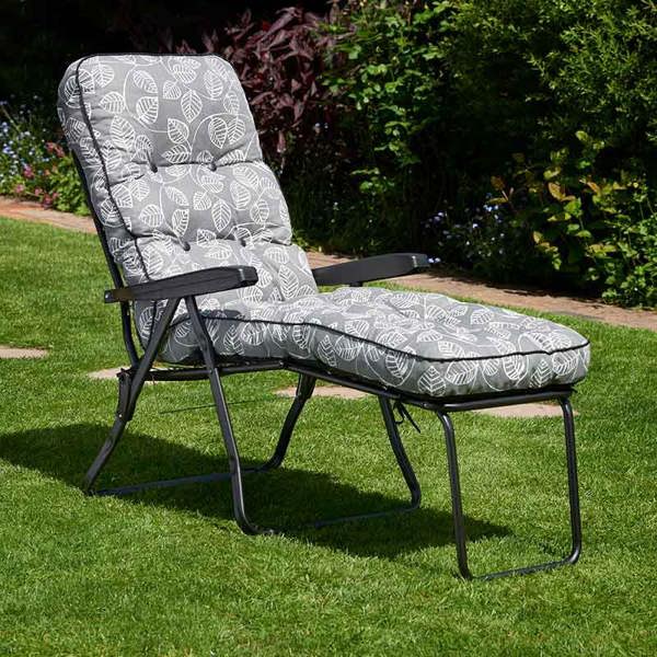 Deluxe Garden Lounger Replacement Cushion | 9 Pattern Options 118cm x 58cm x 118cm Aspen Grey The Garden Furniture Shop