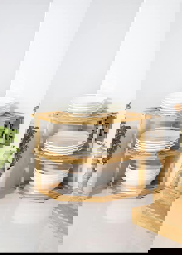 Copco 3-Tier Bamboo Plate Organiser and Corner Shelf