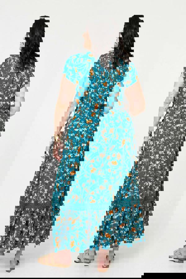 Teal | Curve Floral Cap Sleeve Lace Maxi Dress