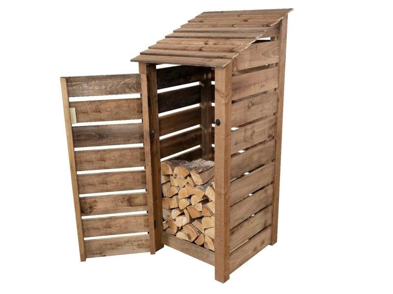 Arbor Garden Solutions Slatted Wooden Log Store With Door W-79cm, H-126cm or 180cm, D-88cm - Brown Finish