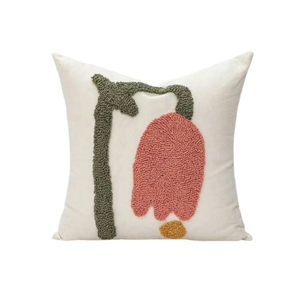 Anyhouz Anypillow Pillowcase White Tulip Flower Embroidered Decorative Cushion Cover