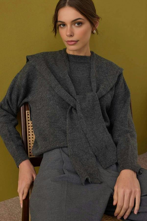 WOVCOR Soft Textured Knit Sweater with Shawl Detail