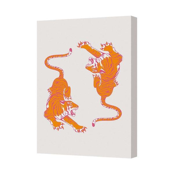 Benjamin Tate Design Vibrant Orange Pink Tiger Canvas Art Print Two Tigers Wall Decor