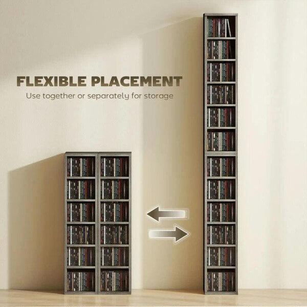 Bobobiy Set of 2 CD Media Display Shelf Unit Tower Rack with Adjustable Shelves, Distressed Grey