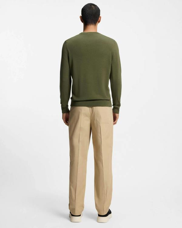 HUGO San Cassius - C2 Mens Crew Neck Jumper - Olive 389 | CHO | Designer Mens Crew Neck Jumpers