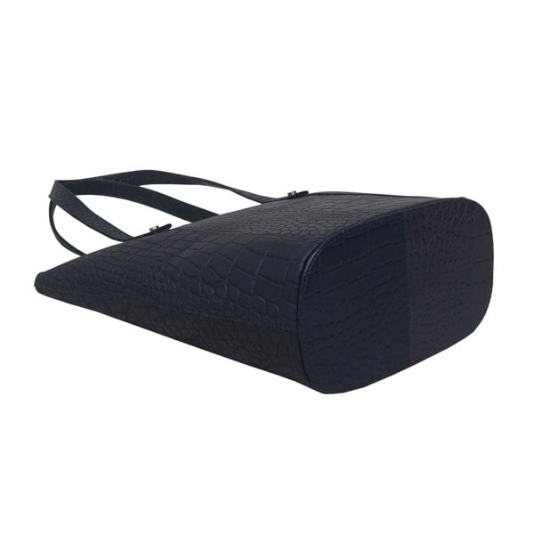 Assots London 'MELANIE' Navy Croc Real Leather Unlined Bucket Bag