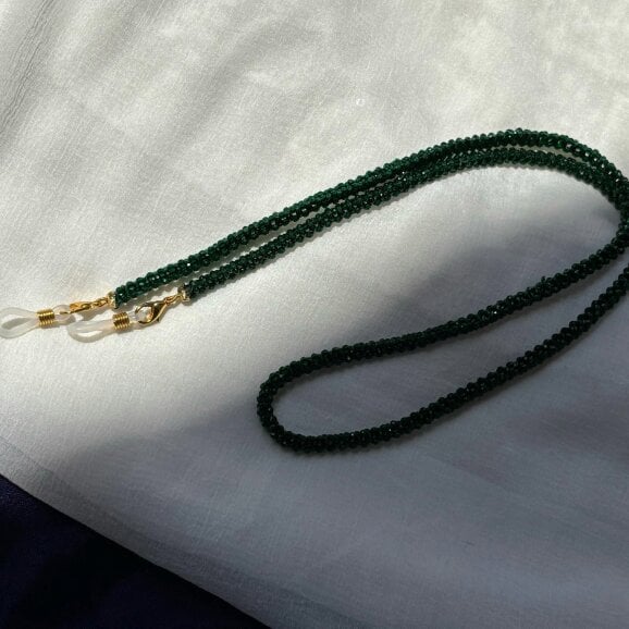 The Colourful Aura Green Glass Beaded Soft 60 cm Glass Chain Lanyard Holder