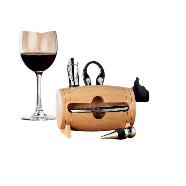MidOcean Bota Wooden Wine Set (Pack of 4) - Wood/Metal - 
