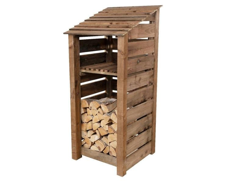 Arbor Garden Solutions Slatted Wooden Log Store With Shelf W-79cm, H-126cm or 180cm, D-88cm - Brown Finish