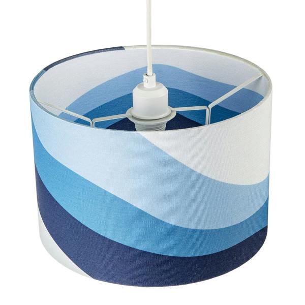 Midnight Blue Linen Fabric Lamp Shade with Inner and Outer Wavy Design Image 3
