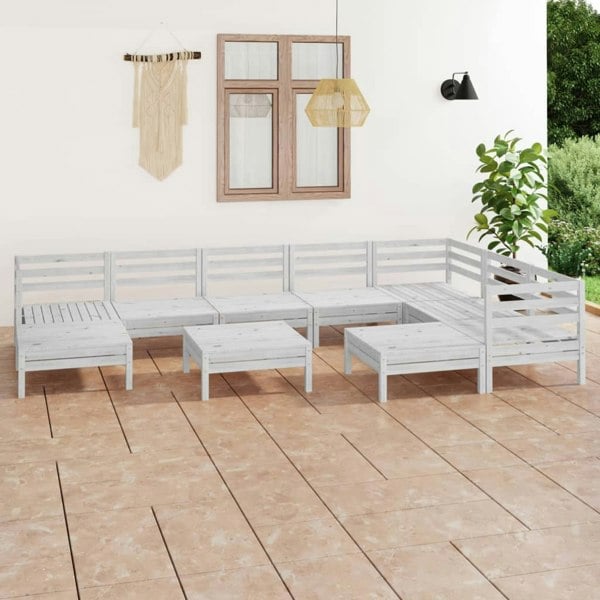 Berkfield 10 Piece Garden Lounge Set Solid Wood Pine White