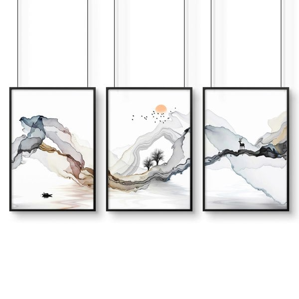 Framed print set of 3 | Landscape wall art for Living room