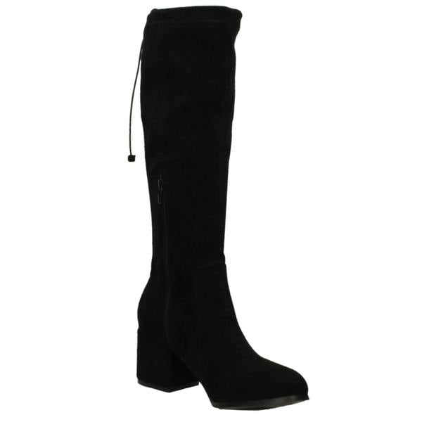 Spot On Ladies Spot On Mid Block Heel High Leg Boot with Back Tie and Inside Zip F51246