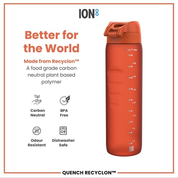 ION8 Leak Proof 1 litre Water Bottle, Recyclon, Hearty Orange, 1L