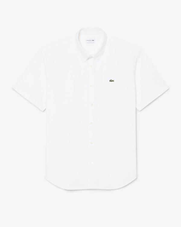 Lacoste Regular Fit Mens Oxford Shirt - White/White 800 | CHO | Designer Mens Short Sleeve Shirts
