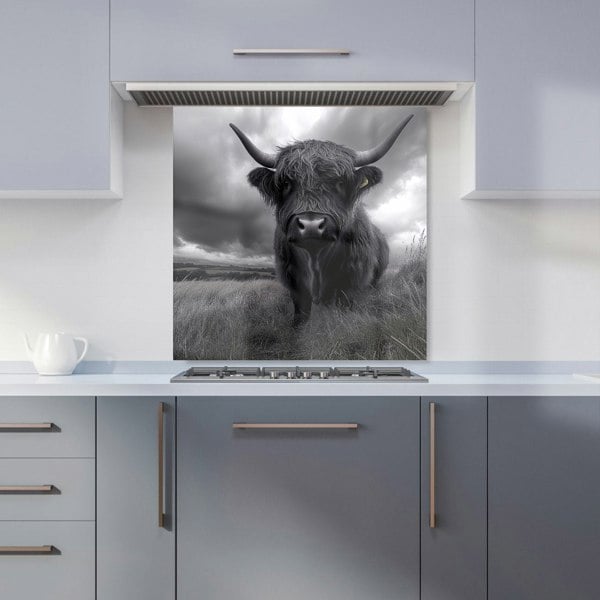 Warren Reed - Designer Black And White Highland Cow Kitchen Splashback