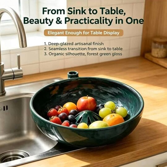 Havendro Self Spinning Berry Washing Bowl, Automatic Swirl Fruit Colander with Drain Hole