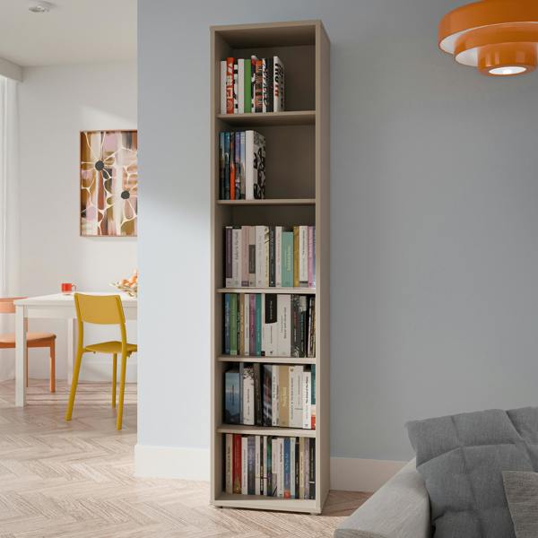 Furniture To Go Alice Springs Tall Narrow Bookcase with 5 Shelves in Taupe