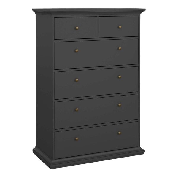 Wyld Haus Osaka Farmhouse Dark Grey Wooden Chest 6 Drawers