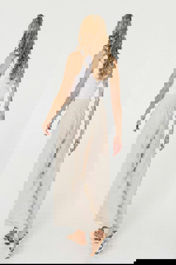 Beige | Sequin Embellished Wide Leg Trousers
