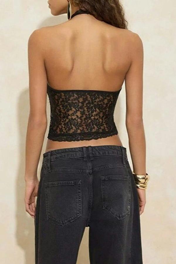 WOVCOR Lace Half-Lined Halter Neck Party Blouse