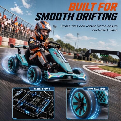 AIYAPLAY 24V Electric Go Kart for Kids, Racing Kart Drift Mode Light Blue