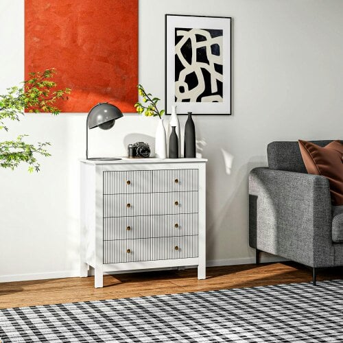 Wyld Haus Vedise Wooden White Elegant 5 Drawer Chest Of Drawers