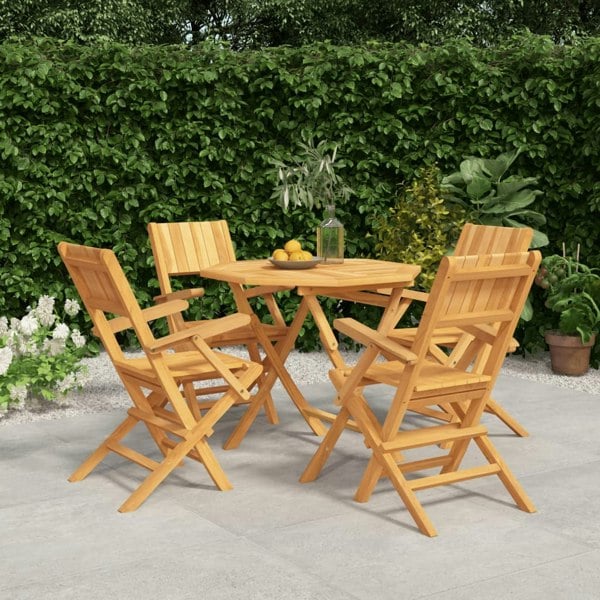 Berkfield 5 Piece Garden Dining Set Solid Wood Teak