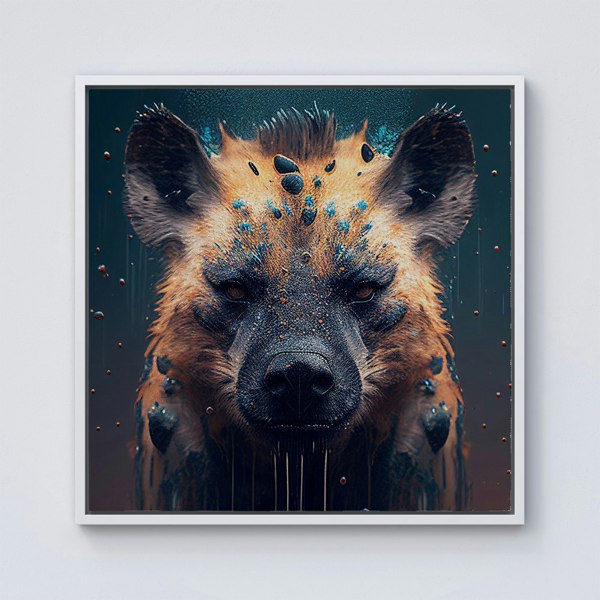 Warren Reed Hyena Face Splash Art Dark Background Framed Canvas