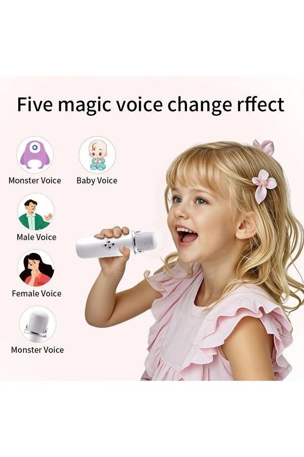 Living and Home Portable Retro bluetooth Karaoke Machine with Wireless Microphones - White