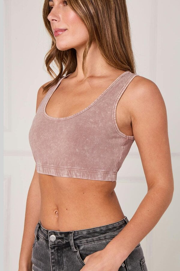 Ribbed Scoop Neck Crop Top - Pink