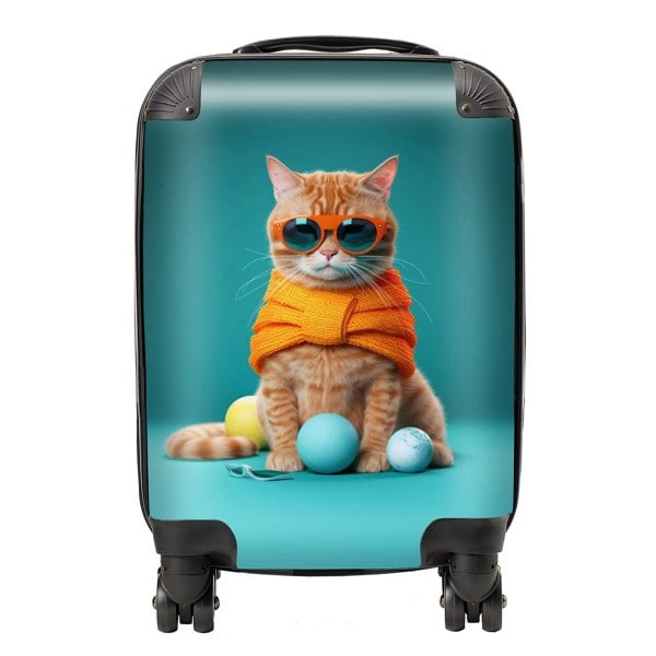 Warren Reed Cat In Glasses With Balls Of Wool Suitcase