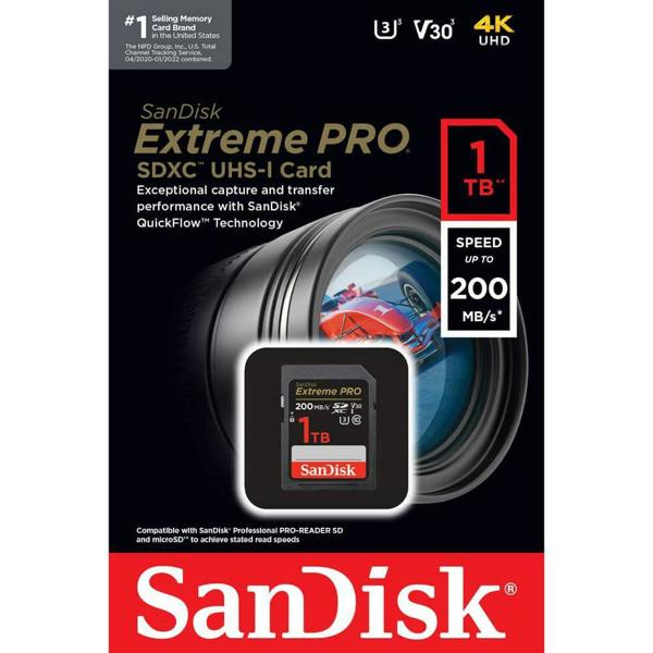 SanDisk Extreme PRO SDXC card 200MBs UHSI U3 V30 1TB
