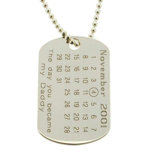 Christopher James of London Sterling Silver Special Date Calendar & Photo Engraved Dog Tag With Front Phrase Choice