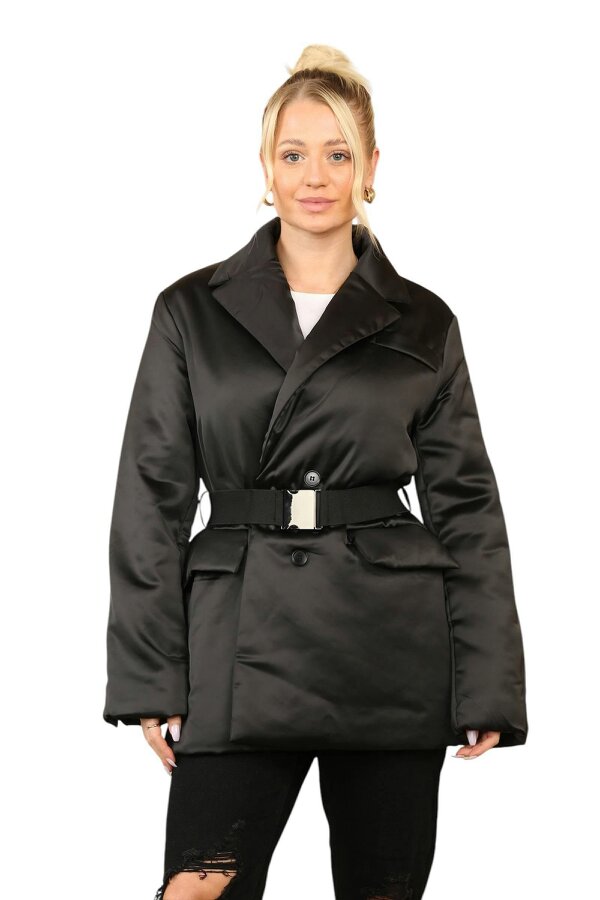 Luxury Black Puffer Jacket with a Belt