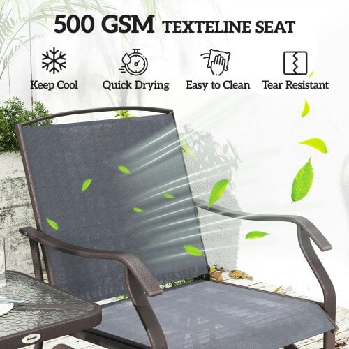 Wyld Haus Banafa Outdoor Glider Rocking Bistro Set With 2 Chairs And Matching Table Grey