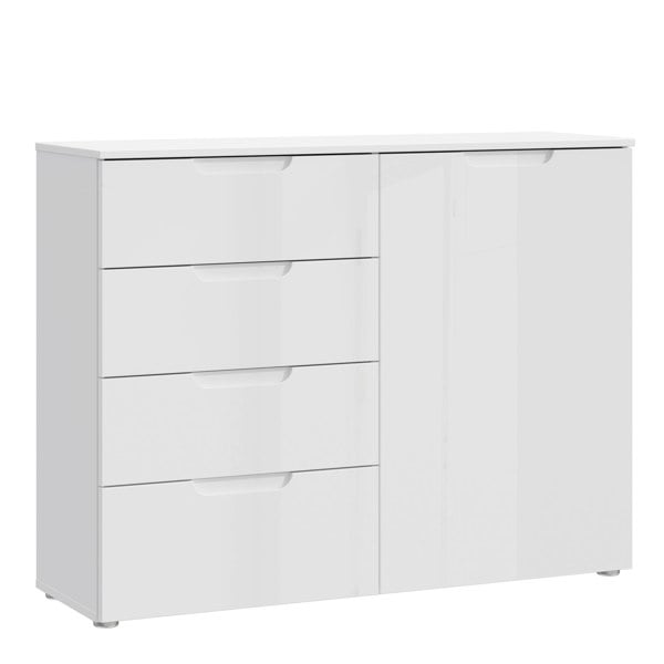 Furniture To Go Sienna 4 Chest of Drawers 1 Door in White/White High Gloss
