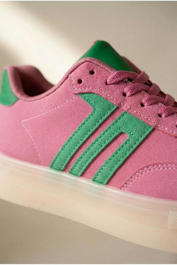 Genevieve Suede Effect Two Tone Trainers | colour:PINK
